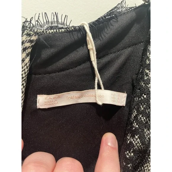 Zara Trafaluc Houndstooth Lace Trim Slip Mini Dress NWT Sz S - Picture 5 of 10